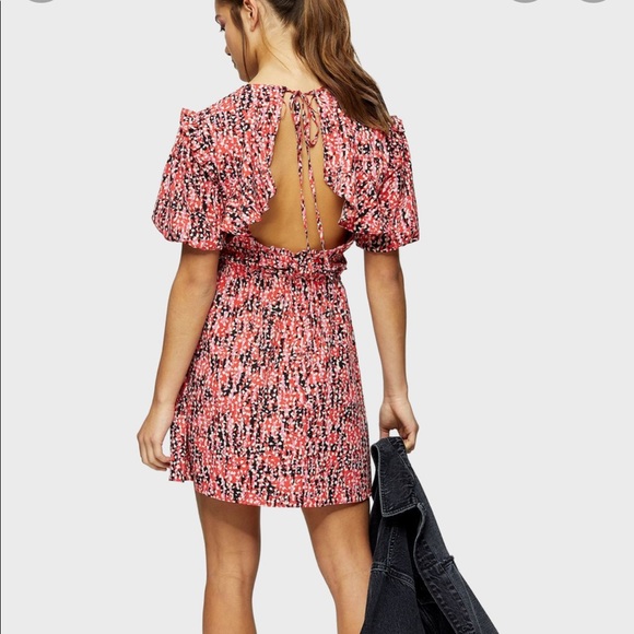 TOPSHOP Animal Print Puff Sleeve Mini Dress - Picture 2 of 7